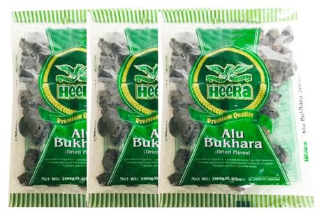 Heera Alu Bukhara - Dried Plum, Prune, Damson, High Fibre Content, Suitable For Vegetarians, Can Be Used In Sharbat & Juice, Sour Tangy Flavor - Multiple Packs 200Grams (PACK OF 3)