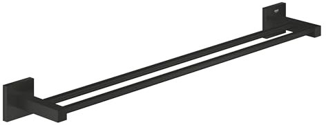 GROHE Start Cube, Doppel-Handtuchhalter (für 2 große Handtücher, 65cm breit, Bohrabstand 60cm, inkl. Dübel und Schrauben, verdeckte Befestigung), eckig, schwarz, 411042430