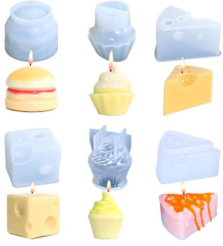 Zliger 6 Stücke Kuchen Kerze Form, Silikon Kerzenformen Kerzen Gießform Tortenform Gießformen 3D Handgemachte Kerzenform Kit Kuchen Kerze Gießform DIY-Duftkerzen für Heimdekoration