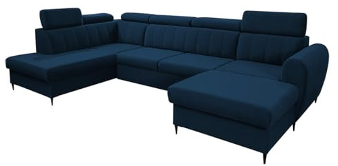 Mirjan24 Ecksofa Fizlu U (XL) mit 2 Bettkästen, Verstellbare Kopfstütze, Bequeme Polsterung, Eckcouch mit Schlaffunktion für Wohnzimmer L-Form Couch mit Bettfunktion (Kronos 09, Seite: Rechts)