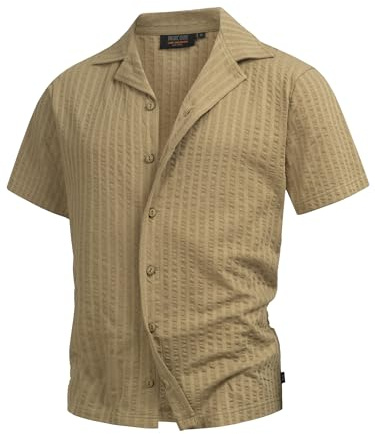 Indicode Herren INCrepe Kurzarmhemd aus 100% Baumwolle | Herrenhemd Kurzarm für Männer Covert Green, XL