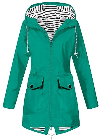 Regenjacke Damen Einfarbig Wasserdichte Softshelljacke Gefüttert mit Gestreift Stanzjacke Atmungsaktive Übergangsjacke Frühling Herbst Leichte Kapuzenjacke Reißverschluss Outdoorjacke S-5XL