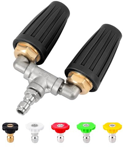 Nettoyeur Haute Pression à Double Buse Turbo avec 5 Buses, 4000 PSI Nettoyeur Haute Pression à Dégagement Rapide Buse de Pulvérisation Rotative à 360° avec Connecteur 1/4po 4-6 GPM(Noir)