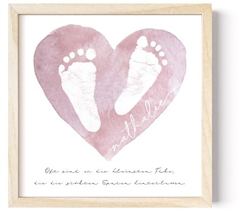 Baby Fußabdruck Bild personalisiert Meilenstein Poster für Babyzimmer Deko mit Herz Kinderzimmer Dekoration Erinnerung für Mädchen & Jungen 30x30 cm (OHNE FARBE | OHNE RAHMEN)
