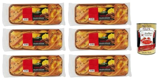 Italian Gourmet treccia dolce Zopfgebäck con crema e cioccolato, 6 x 300g | Pasta soffice, Vanillefüllung und Schokostückchen für Frühstück oder, Gesamtnettogewicht 1,8 kg + Kostenlos Polpa 400g
