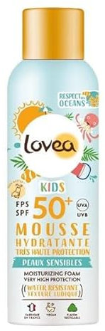 LOVEA - Mousse Hydratante Kids FPS 50+ - Très Haute Protection Solaire Visage & Corps - Parfum Abricot - Protection UVA/UVB - Peaux Sensibles - Résistant À L'Eau - Vegan - Fabriqué En France - 150 ml
