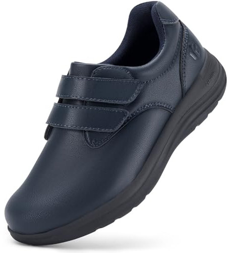 FitVille Diabetiker Schuhe Damen Extra Weit Leder Schuhe Hausschuhen Orthopädische Schuhe mit Klettverschluss Verstellbare Bequemer Elegant Walkingschuhe für Geschwollene Füße Blau 40 EU Weit