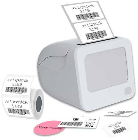 vretti BQ1 Etikettendrucker mit 1 Rolle Starterband, Bluetooth Etikettiergerät Thermoetikettierer Aufkleber Druckgröße 25-58 mm Kompatibel mit iOS und Android für Einzelhandel, Büro, Supermarkt