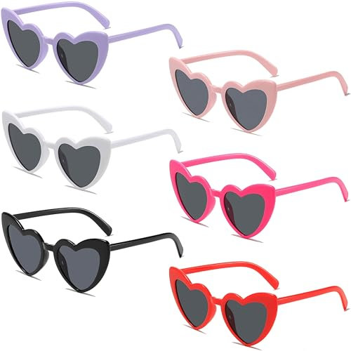 Retro Herz Sonnenbrille, Herzförmige Sonnenbrille, 6 Stück Sonnenbrillen Set Party, Vintage Herzform Brille, Hippie Brille Herz 90er, für Party, Hochzeit, Karneval, Halloween