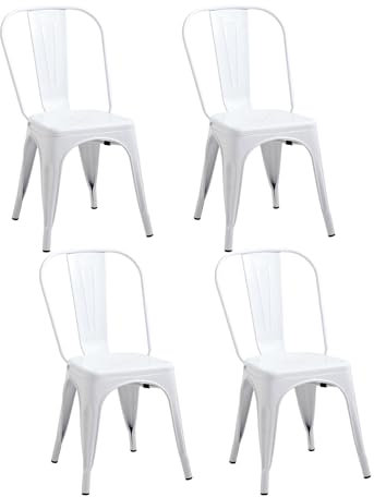JZGORC Lot de 4 Chaises de Salle à Manger de Style Industriel Rétro, Aspect Métal, Design Empilable, Chaises pour Restaurants, Bistros, Cafés, Mariages dans Le Jardin - Blanc