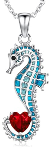 LONAGO Seepferdchen Halskette für Damen 925er Sterling Silber Blaues Seepferdchen mit Herzförmigem Geburtsstein Anhänger Halskette
