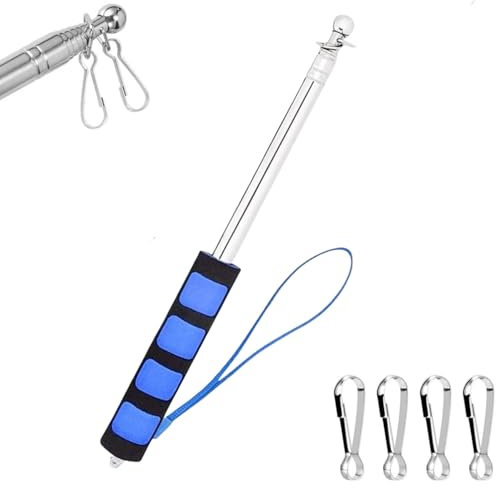8.2FT(2.5M)Telescopic Handheld Flag Poles with Clips, Portable Camping Flag Pole Extendable Tour Guide Stainless Steel Banner Flag Pole Pointer for Festival Flags ,Teaching Pointer Stick (Blue)