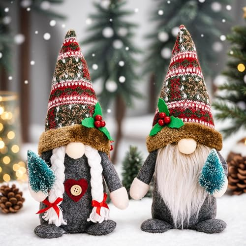 Yuragim 2 Stück Weihnachtswichtel Wichtel Figuren, Handgemachte Weihnachten Plüsch GNOME Weihnachts Deko Gesichtslose Figur Puppe 31cm Hoch Weihnachtsfiguren Zwerg Geschenk für Weihnachten Dekoration