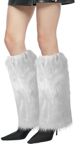 XEPST Jambières en Peluche pour Femme, Jambes en Fourrure d'hiver Manchettes, Couvre-jambes Doux et Sexy en Fourrure, Longues Bottes Manchettes pour Femmes, Argent