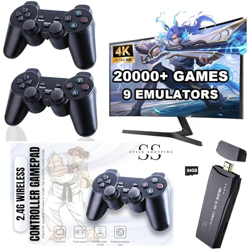 Consola Retro Portatil - Game Stick Lite 4K HDMI - Emulador Consola Retro - Consola con Mas de 20.000 Juegos Instalados en 64GB y Dos Mandos Inalámbricos - Mini Consola Retro - Juegos Clásicos Arcade