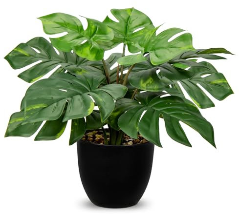 Hollyone Pianta artificiale di Monstera da 37 cm, piante finte tropicali decorative per interni, piante decorative estetiche per camera da letto, ufficio, casa, scrivania