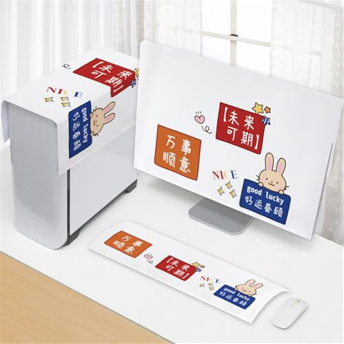 Hixingo 3 Stück Set Staubschutzhülle für Computer-Monitore/Tastatur Computer Host Desktop PC Monitor Protector Staubdicht Computer Fall Abdeckungen (22 Zoll,Weiß)