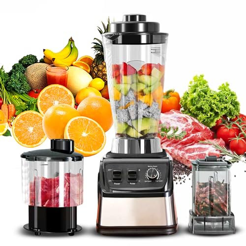 Batidora batidora 3 en 1, robot de cocina y licuadora, sin BPA, mezcladora, picadora, mezclar, puré, con 3 L, 1,5 L, 0,5 L, tazas de cocción, licuadora y batidora, batidora de 700 W