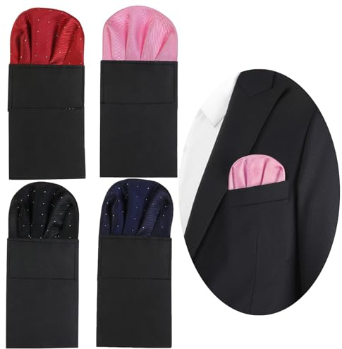 NiceYnn 4 Stück vorgefaltete Taschentücher, bedruckt, Herren, auf Karte für Kostüm, formell, Hochzeit, Karton, verstellbar, rund, gepunktet, B