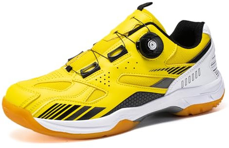 sekiueo Badminton Shoes Lightweight Table Tennis Pickleball Shoes for Men Women All Court Sneakers Non-Marking Non-Slip,Yellow,8.5 UK