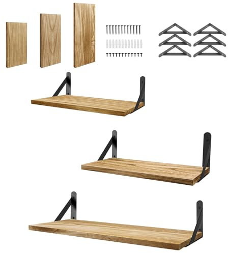 VikcyHome Wandregal Holz, 29cm/36cm/42cm Bücherregal Hängeregal für Wände, Hängeschrank Küche Schwebendes Regal Regalbrett Holz Bücher Wandregal Schmal für Wohnzimmer, Schlafzimmer, Badezimmer, Küche