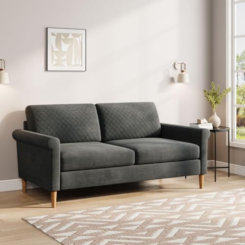 Moziel Divano a 2 posti, Divanetto 2 Persone in tessuto da 164 cm con tasche portaoggetti, montaggio senza attrezzi, divano imbottito (Grigio, Divano a 2 posti)