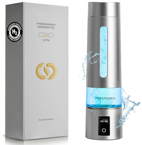 PUREPEBRIX Generador de botellas de agua de hidrógeno - 9060 PPB Hidrógeno | Retención de hidrógeno de 12 horas | Certificado IHSA SPE/PEM Tech | Botella de hidrógeno portátil | Regalo saludable