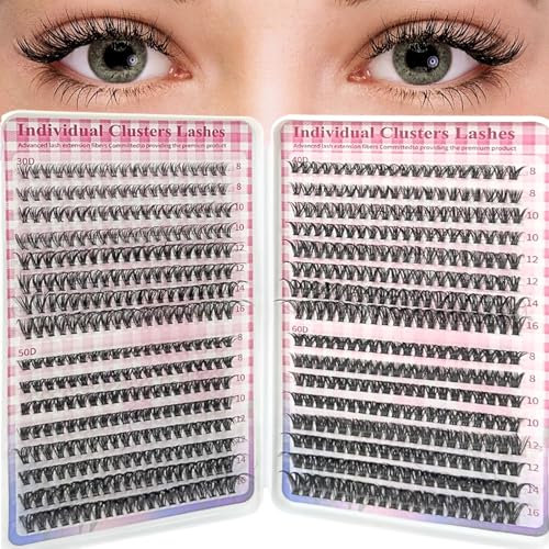 LUFFLOK Kit Pestañas 640pcs Pestañas Postizas Naturales, 30D+40D+50D+60D Pestañas Pelo a Pelo, 8-16mm Cluster Lashes Kit con Russian Curl D, DIY Extensiones de Pestañas para Principiantes