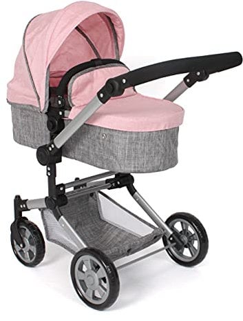 Bayer Chic 2000® 2in1 Kombi Puppenwagen Linus - Melange grau-rosa - faltbar, höhenverstellbarer Griff 47-78 cm – Puppen bis 52 cm, 4-8 J.