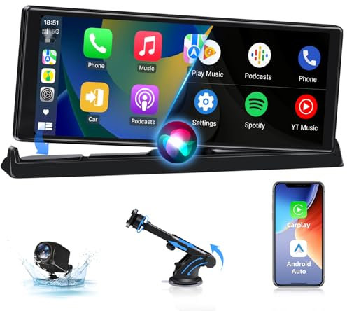 Wireless Apple Car Play Screen Car Tablet Pro Max 2025 with Standing Bracket 10.26 Inch Touchscreen Apple Carplay Android Auto with Rear View Camera Siri/GOO-gle GPS Navigation