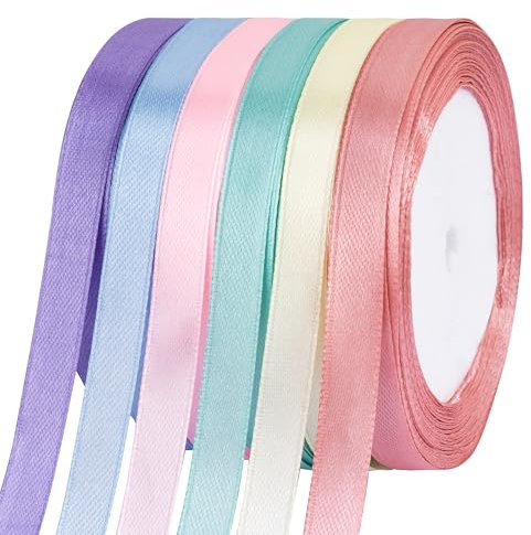 Foshird Satinband Pastell 10mmx22m Geschenkband Bunt Schleifenband 6 Farben Bänder zum Basteln Dekoband für Hochzeit Geburtstag DIY Geschenkverpackung