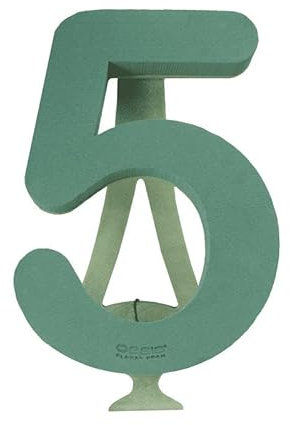INNA-Glas Oasis Nass Steckschwamm Zahl 5 Sharna, Bioline Holzunterlage, Holzständer, grün, 40x26x6,5cm - Nasssteckschaum