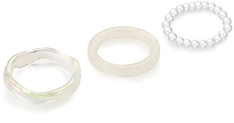 HXNH Minimalistische Kunstharzperlen, elastisch, stapelbar, modischer Statement-Schmuck für Damen, Teenager, Mädchen, stapelbare Ringe, Statement-Schmuck, 3 Stück, Einheitsgröße, Wie beschrieben, Wie