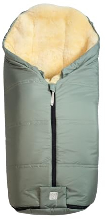 IGLU 2.0 Lammfell Fußsack für Kinderwagen, 98 x 45 cm, Wind- und Wasserabweisend, Waschbar bei 30°(salbei green)