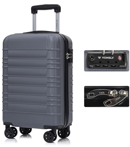 YONSLY Premium Reisekoffer TSA-Schloss,YKK-Reißverschluss Hartschalen-Koffer Trolley Kabinenkoffer Rollkoffer Suitcase Handgepäck 4 Rollen (Grau, M)