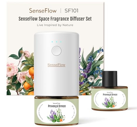 SenseFlow Aroma Diffuser für Ätherische Öle SF101 Pro, Wasserloser Ultraschall Duftstecker Raumduft, 100% pflanzlich Lufterfrischer, 120 Tage Aroma für Zuhause, Hotel-bis zu 100m²-Provenzalische Brise