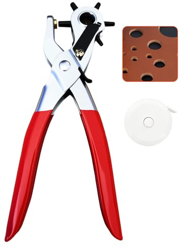 Lochzange für Leder Gürtellochzange, Lochzange Gürtel Locher Rund Gürtellocher Zange Leder, 6 Löcher Belt Hole Puncher Gürtelzange für Gürtel Uhrenarmbänder Lederschuhe Hundehalsbänder, mit 1x Bandmaß
