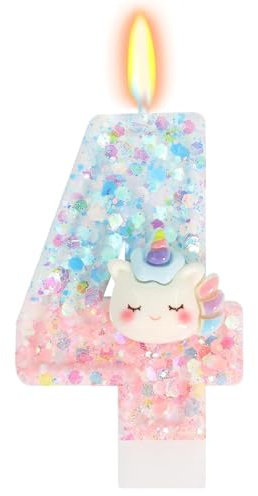 Mavouri Einhorn Geburtstagskerzen Zahlen 4, Einhorn Kerze 4 Geburtstag Mädchen, Unicorn Geburtstagskerze 4. Geburtstag Mädchen, Unicorn Tortendeko Geburtstagsdeko 4 Jahre, Kerzen Zahlen 4 Blau Rosa