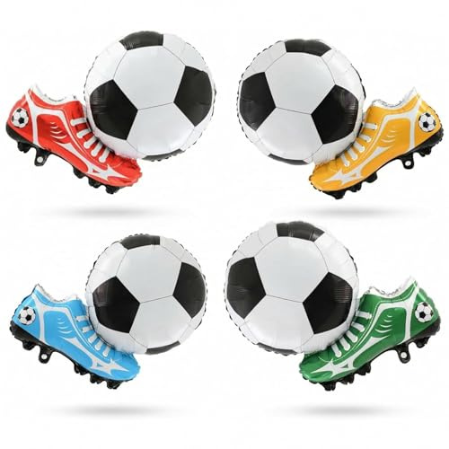 Ovanda 4 Stück Fußball Folienballon Fußballschuh Ballon 48 x 75 cm | Fussball Luftballon Helium für Fußball Deko Geburtstag Kinder, Fußballparty Deko, Sport Mottoparty Jungen Geburtstag