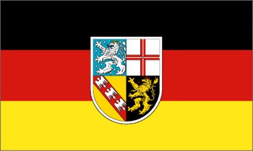 Top Qualität - Flagge SAARLAND MIT WAPPEN Fahne, 90 x 150 cm, EXTREM REIßFEST, Keine BILLIG-CHINAWARE, Stoffgewicht ca. 100 g/m², sehr robust, extra starke Messing-Ösen - mehrfach umlaufend genäht
