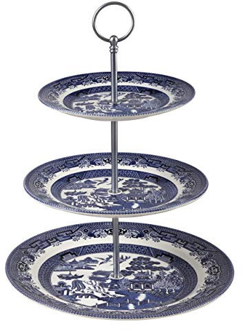 Churchill Blue Willow 3-Tier Earthenware Cake Stand