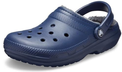 Crocs Classic Unisex Lined Clog, Soft, Fuzzy Liner for Extra Warmth with Slip On Style, in Navy/Charcoal Lining, Size M9W10 UK