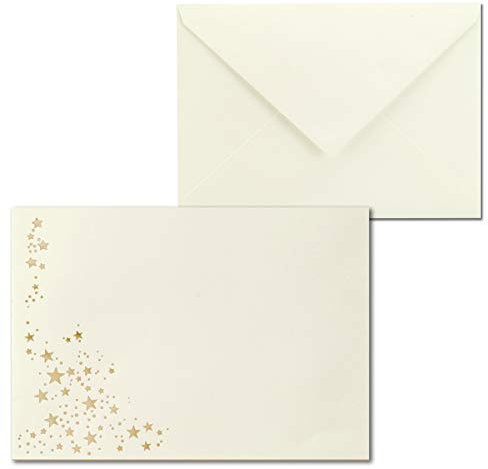 50x Weihnachts-Briefumschläge - DIN C6 - mit Gold-Metallic geprägtem Sternenregen -Farbe: Creme - Nassklebung, 90 g/m² - 114 x 162 mm - Marke: GUSTAV NEUSER