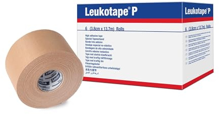 Leukotape P Rigid Medical Tape for Sprains and Injury Prevention, 3.8 cm x 13.7 m, Beige, 6 Rolls