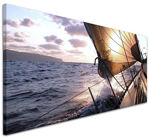 Wallfillers Sailing Boat and Blue Sea Canvas Wall Art Print - 1096-118x49cm