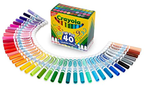 Crayola Marqueurs à large ligne, lavables, ultra propres, 40 couleurs classiques Crayola outils d'art non toxiques pour enfants et tout-petits, grande variété de couleurs vives audacieuses, parfaits pour les salles de classe