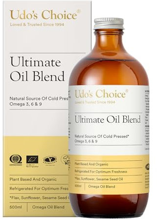 Premium Natural Source of Vegan Omega 3, 6 & 9 – Udo's Choice Ultimate Oil Blend - Cold Pressed – Plant-Based – Unprocessed – Supports Optimum Health – 500ml