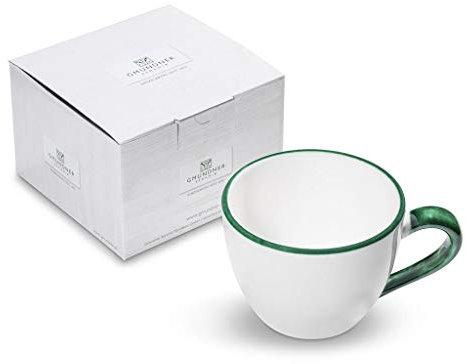 GMUNDNER KERAMIK Teetasse Maxima Füllmenge : 0.4 Liter Grüner Rand Geschirr, handgemacht in Österreich