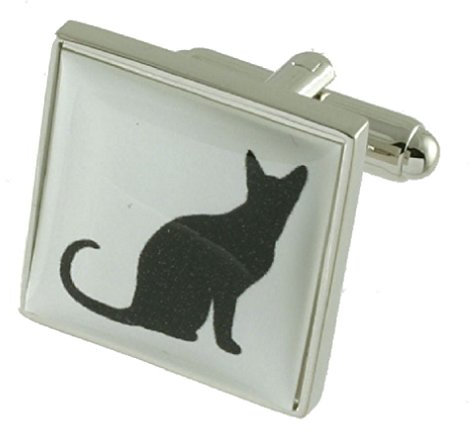 Luck schwarz Katze Manschettenknöpfe für Herren Manschettenknöpfe Sterling Silber 925 massiv + Nachricht personalisierbar Gravur Box