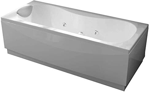 Baignoire hydromassage rectangulaire Novellini Calypso Hydro 180 x 80 x H55 cm 200 litres Colonne installation gauche 1 panneau frontal 1 latéral Whirlpool cadre télécommande coussin blanc brillant